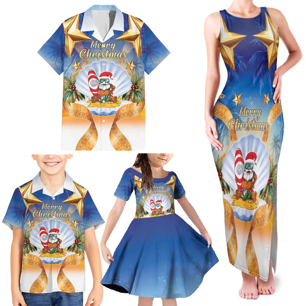 Marshall Islands Christmas Family Matching Tank Maxi Dress and Hawaiian Shirt Seashell Santa Beach Vibes - Polynesian Pride