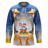 Marshall Islands Christmas Hockey Jersey Seashell Santa Beach Vibes - Polynesian Pride