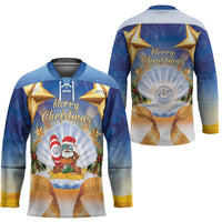 Marshall Islands Christmas Hockey Jersey Seashell Santa Beach Vibes - Polynesian Pride
