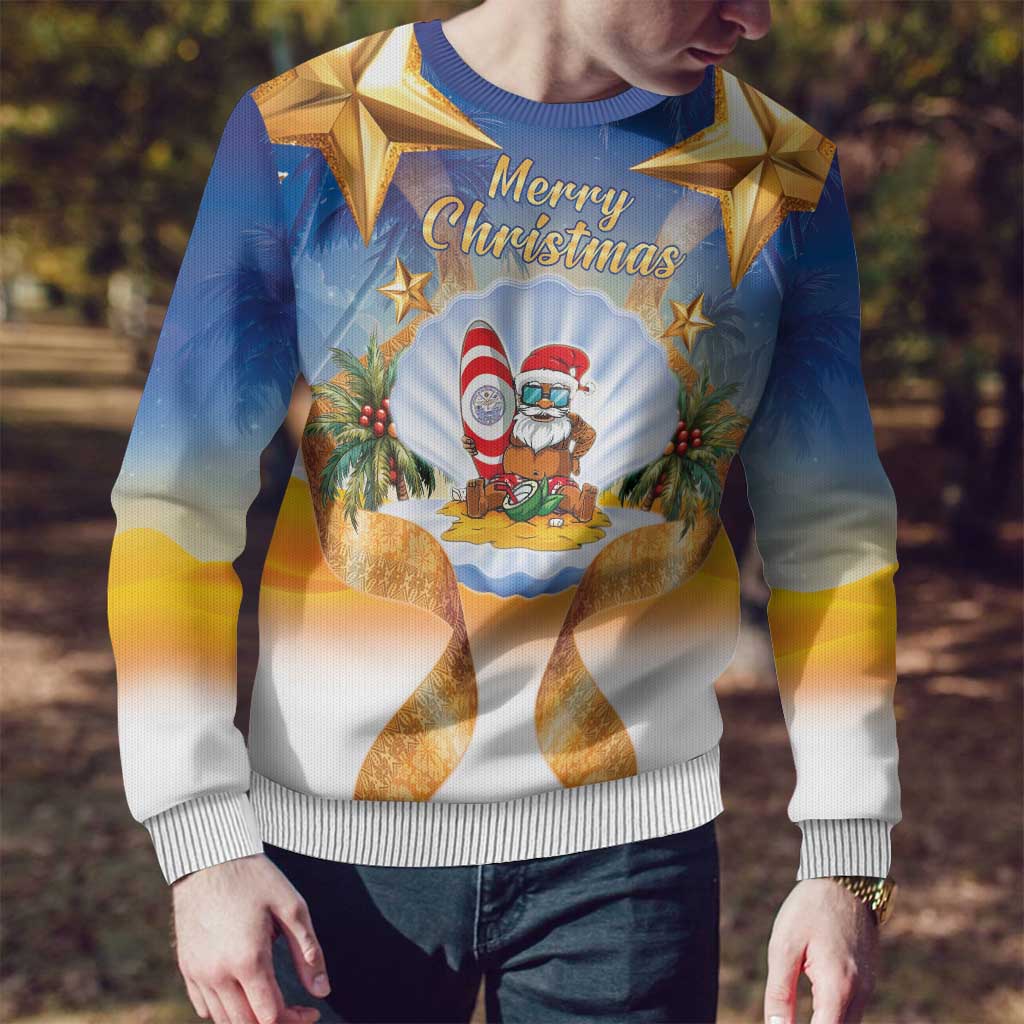 Marshall Islands Christmas Ugly Christmas Sweater Seashell Santa Beach Vibes - Polynesian Pride