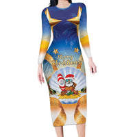 Marshall Islands Christmas Long Sleeve Bodycon Dress Seashell Santa Beach Vibes - Polynesian Pride