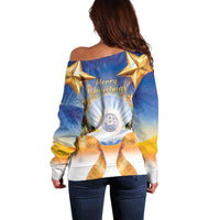 Marshall Islands Christmas Off Shoulder Sweater Seashell Santa Beach Vibes - Polynesian Pride