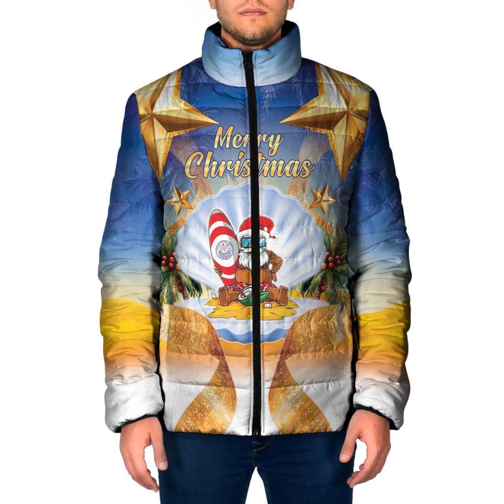 Marshall Islands Christmas Padded Jacket Seashell Santa Beach Vibes - Polynesian Pride