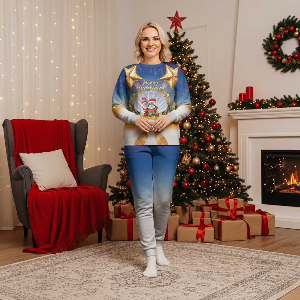 Marshall Islands Christmas Pajama Set Seashell Santa Beach Vibes - Polynesian Pride