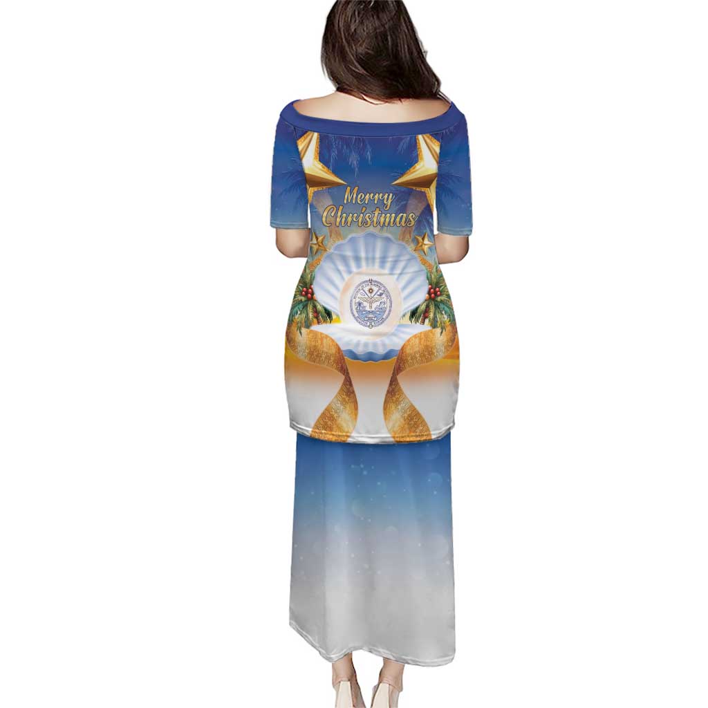 Marshall Islands Christmas Puletasi Seashell Santa Beach Vibes - Polynesian Pride