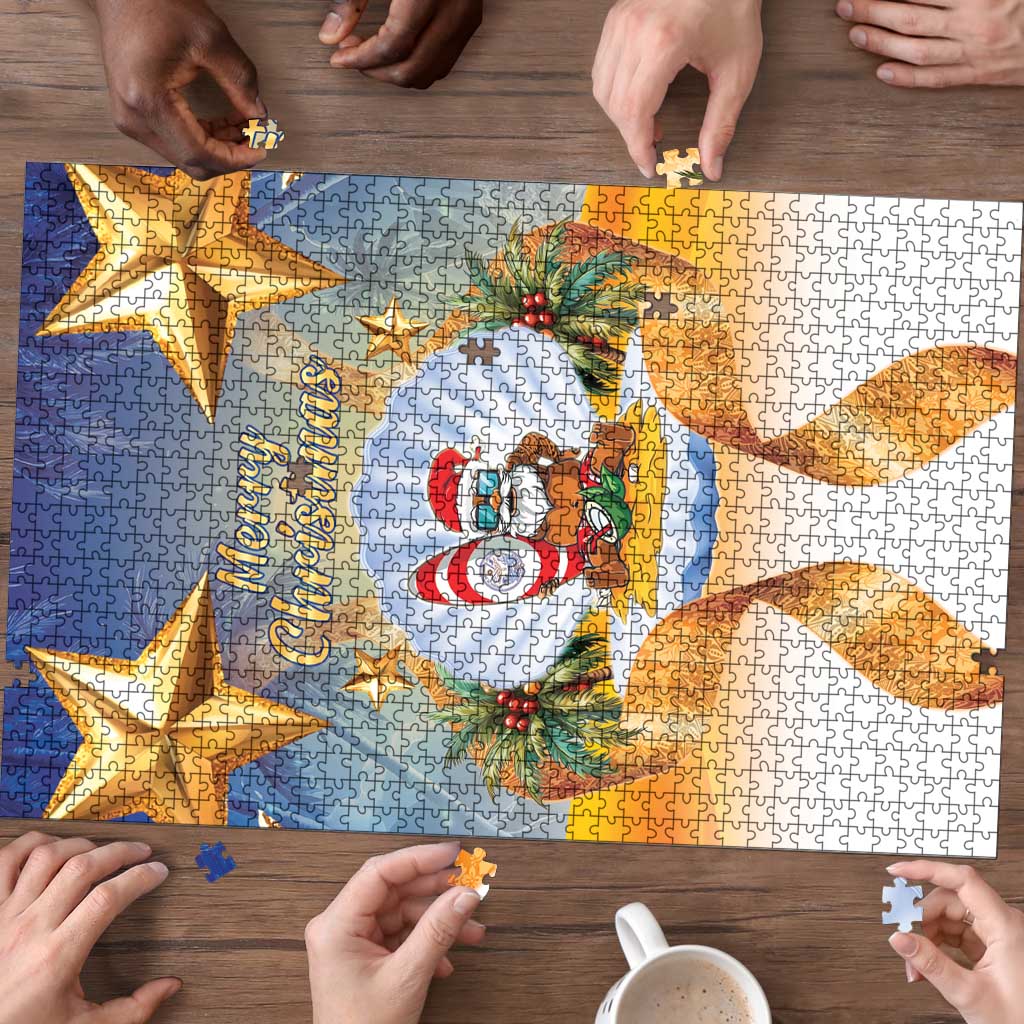 Marshall Islands Christmas Puzzle Seashell Santa Beach Vibes - Polynesian Pride