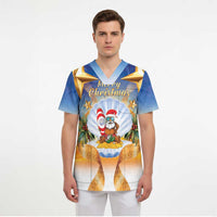 Marshall Islands Christmas Scrub Top Seashell Santa Beach Vibes - Polynesian Pride