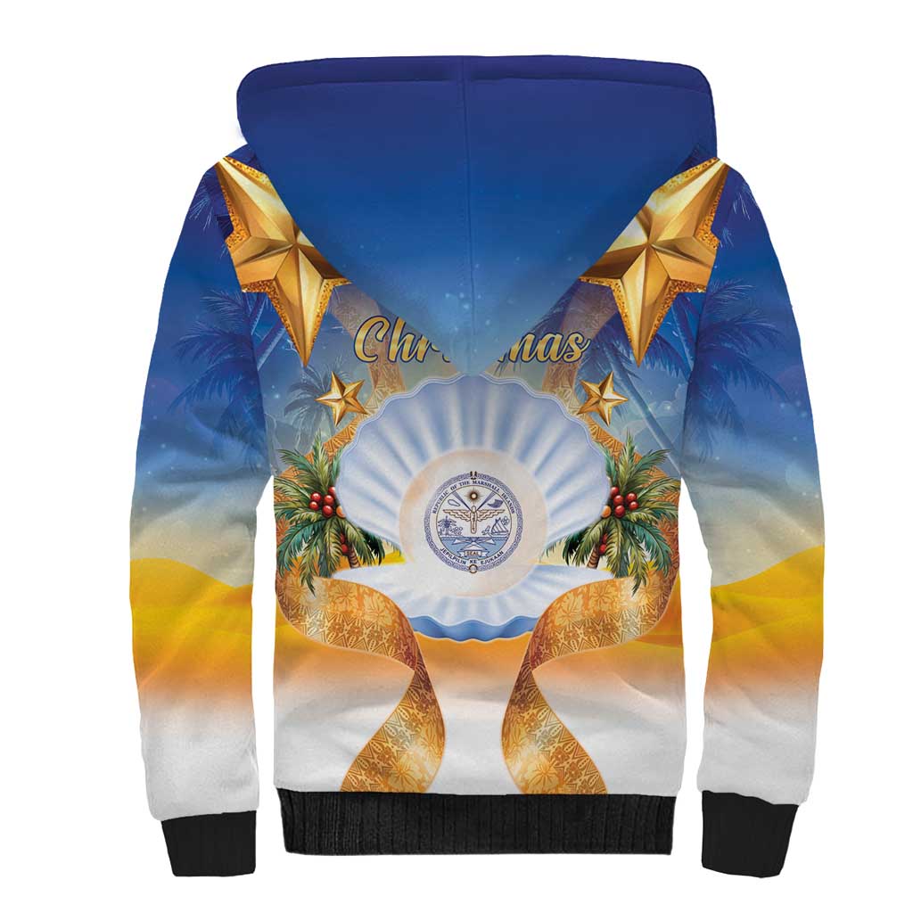 Marshall Islands Christmas Sherpa Hoodie Seashell Santa Beach Vibes - Polynesian Pride