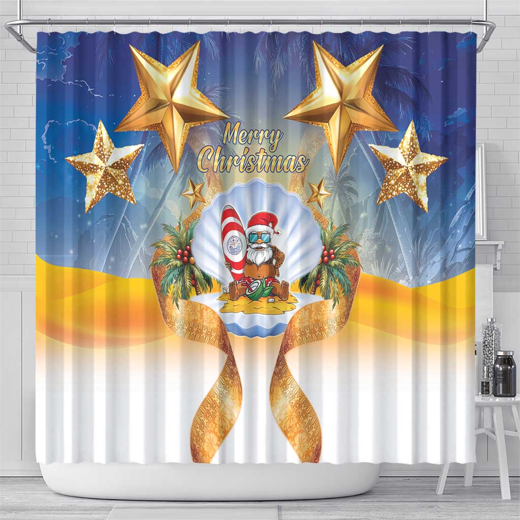 Marshall Islands Christmas Shower Curtain Seashell Santa Beach Vibes - Polynesian Pride
