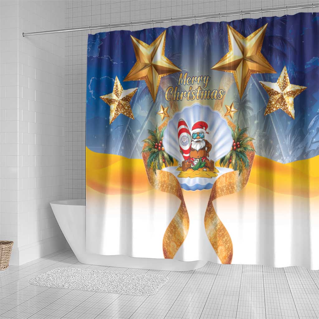 Marshall Islands Christmas Shower Curtain Seashell Santa Beach Vibes - Polynesian Pride
