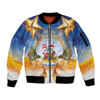 Marshall Islands Christmas Sleeve Zip Bomber Jacket Seashell Santa Beach Vibes - Polynesian Pride