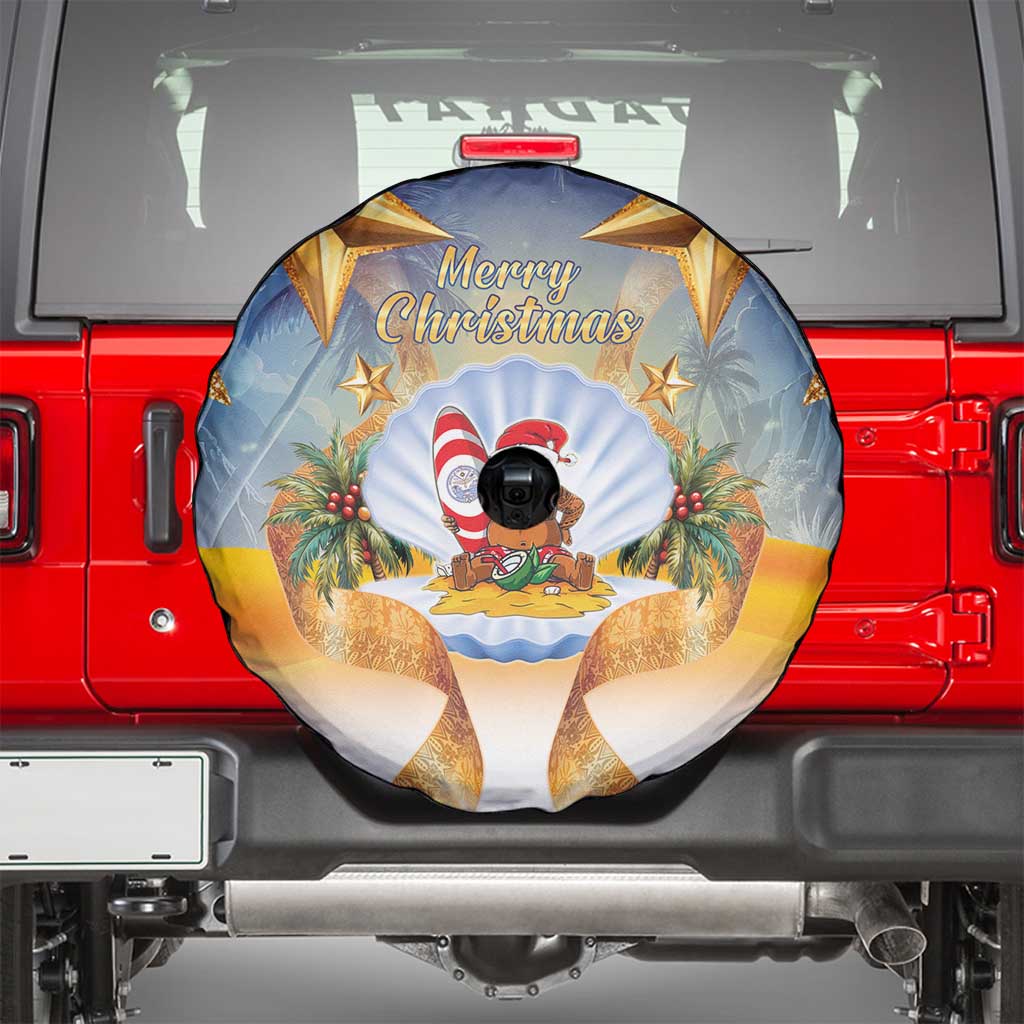 Marshall Islands Christmas Spare Tire Cover Seashell Santa Beach Vibes - Polynesian Pride