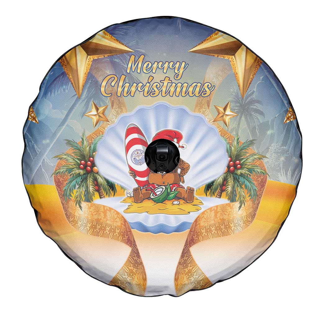 Marshall Islands Christmas Spare Tire Cover Seashell Santa Beach Vibes - Polynesian Pride