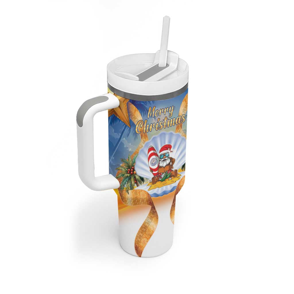 Marshall Islands Christmas Tumbler With Handle Seashell Santa Beach Vibes - Polynesian Pride