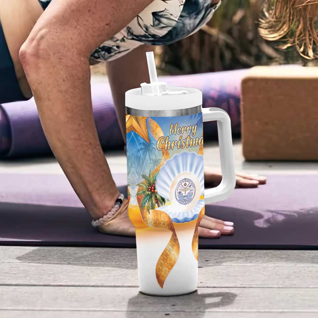 Marshall Islands Christmas Tumbler With Handle Seashell Santa Beach Vibes - Polynesian Pride
