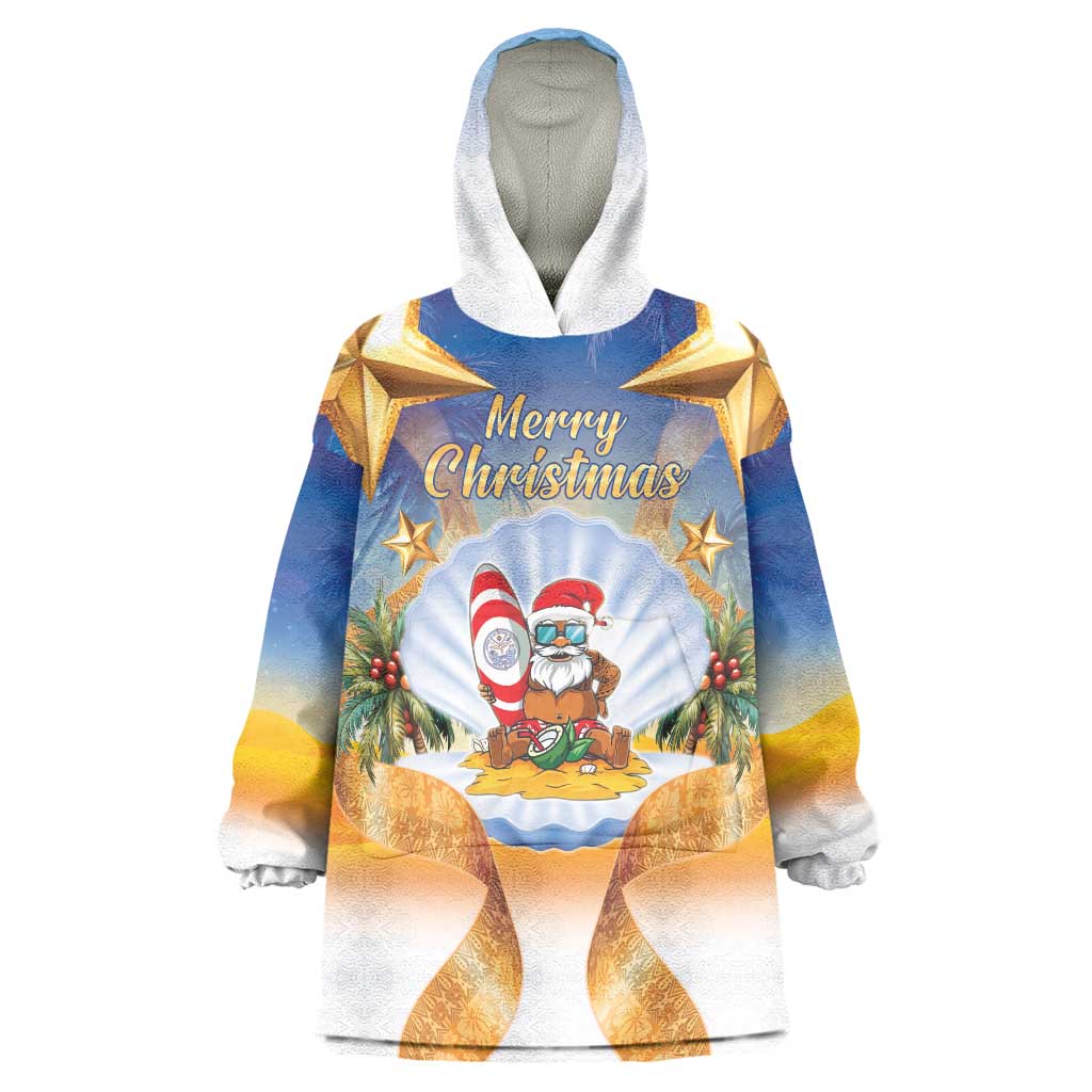 Marshall Islands Christmas Wearable Blanket Hoodie Seashell Santa Beach Vibes - Polynesian Pride