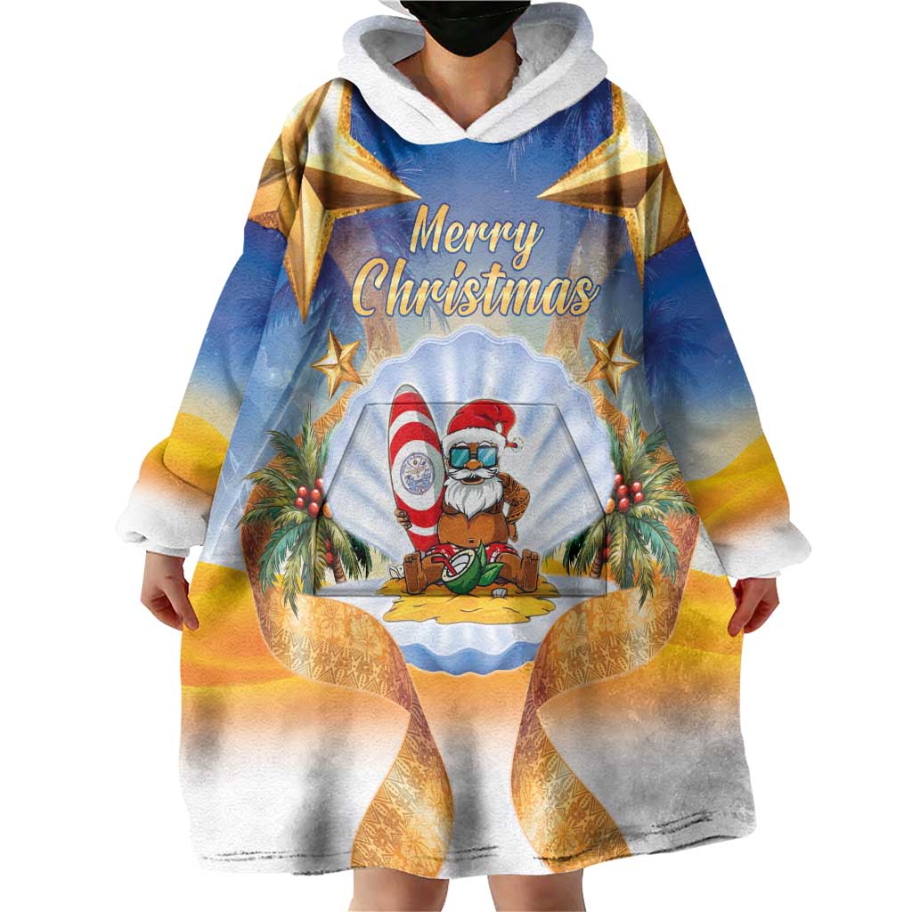 Marshall Islands Christmas Wearable Blanket Hoodie Seashell Santa Beach Vibes - Polynesian Pride