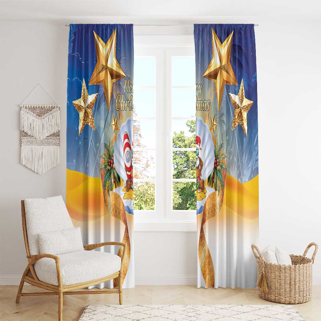 Marshall Islands Christmas Window Curtain Seashell Santa Beach Vibes - Polynesian Pride
