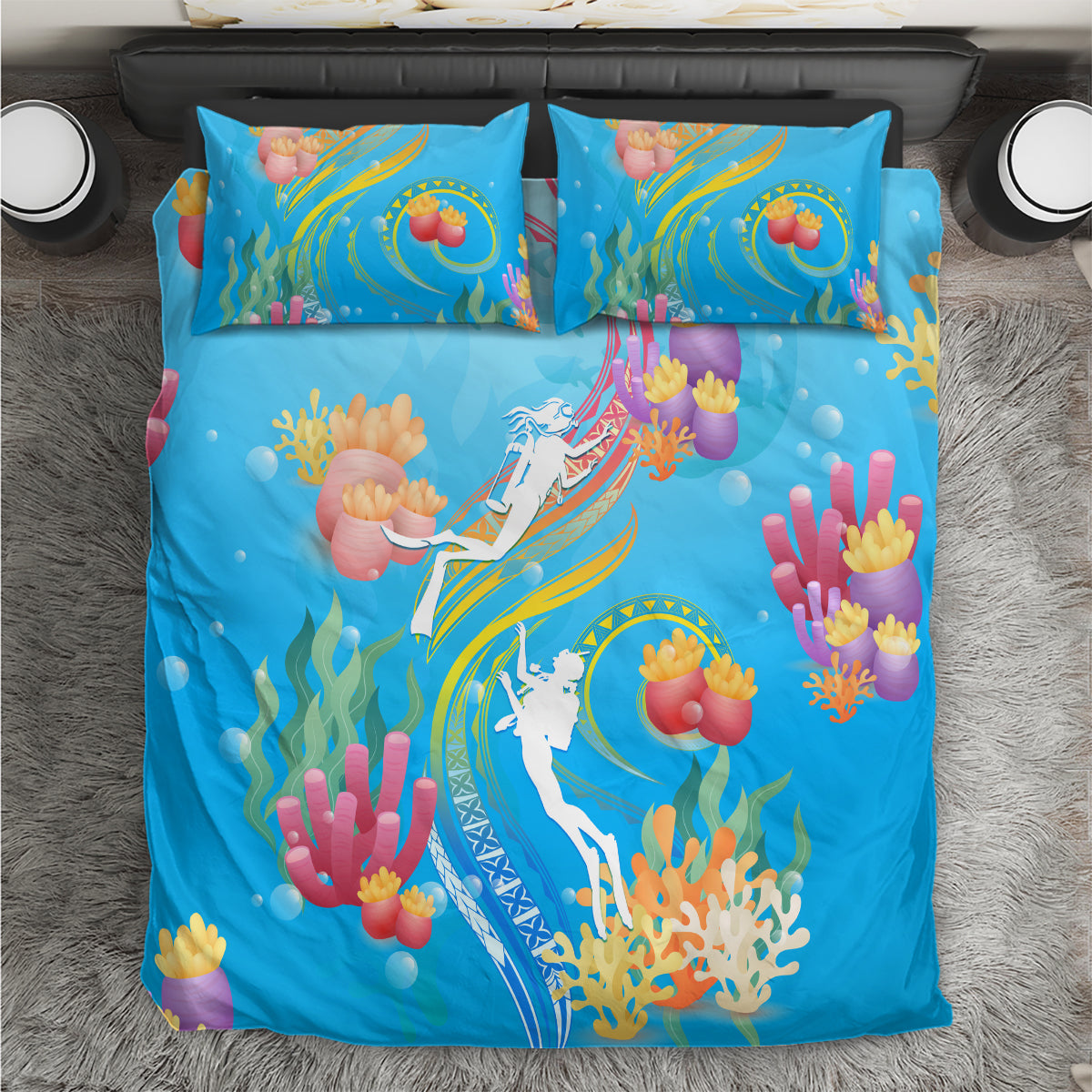 Under The Sea Scuba Diving Bedding Set Polynesian Pattern LT05 Blue - Polynesian Pride
