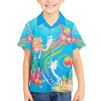 Under The Sea Scuba Diving Kid Hawaiian Shirt Polynesian Pattern LT05 Kid Blue - Polynesian Pride