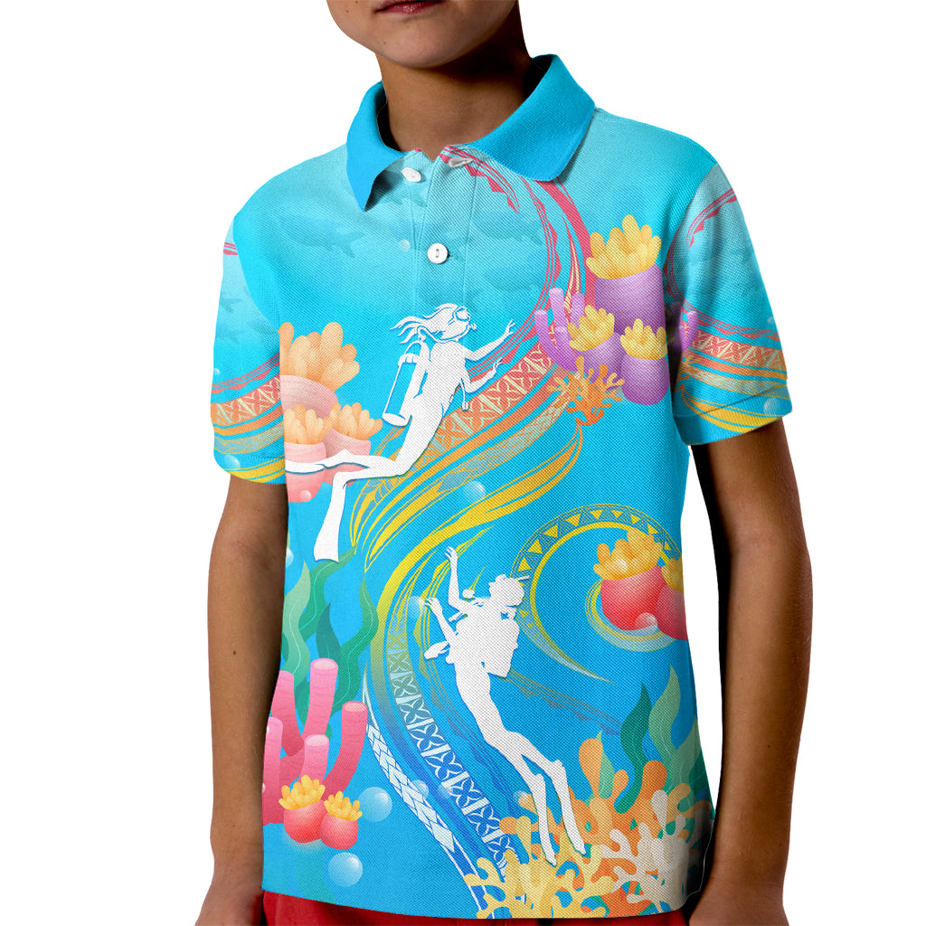 Under The Sea Scuba Diving Kid Polo Shirt Polynesian Pattern LT05 Kid Blue - Polynesian Pride