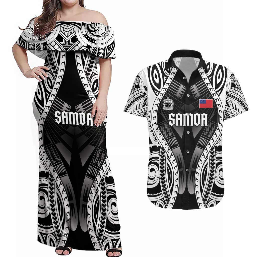 Personalised Remember Samoa Black Saturday Couples Matching Off Shoulder Maxi Dress and Hawaiian Shirt Samoa Mo Samoa - Polynesian Pride