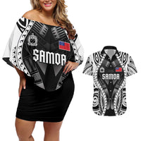 Personalised Remember Samoa Black Saturday Couples Matching Off Shoulder Short Dress and Hawaiian Shirt Samoa Mo Samoa - Polynesian Pride