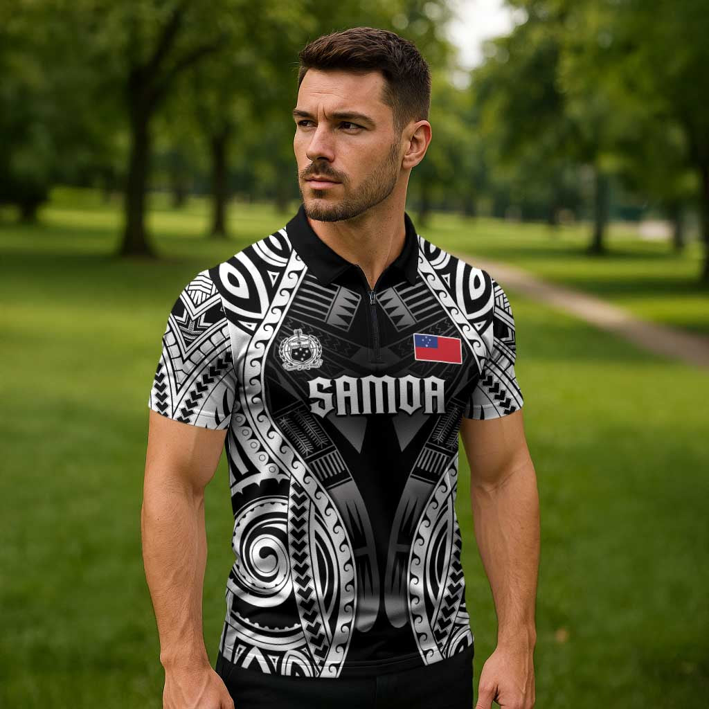 Personalised Remember Samoa Black Saturday Zipper Polo Shirt Samoa Mo Samoa - Polynesian Pride