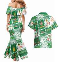 Norfolk Island Christmas Couples Matching Mermaid Dress and Hawaiian Shirt Festive Beach Vibes - Polynesian Pride