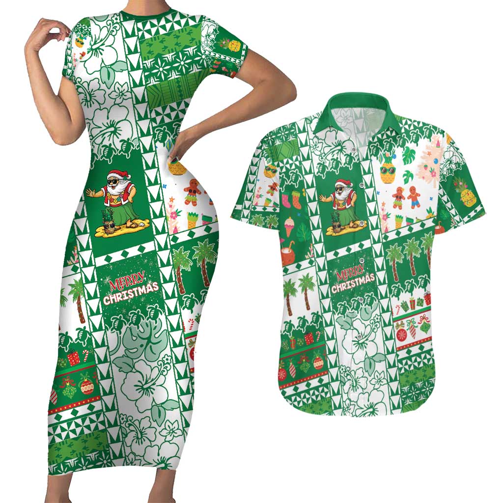 Norfolk Island Christmas Couples Matching Short Sleeve Bodycon Dress and Hawaiian Shirt Festive Beach Vibes - Polynesian Pride