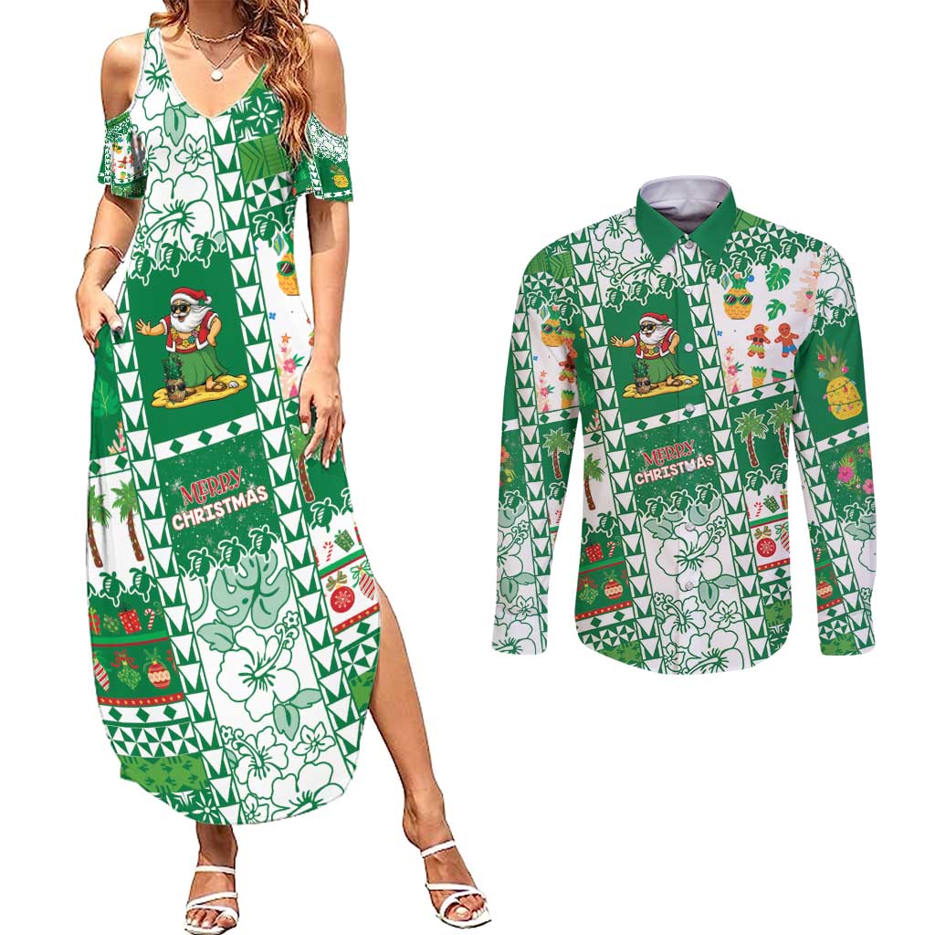 Norfolk Island Christmas Couples Matching Summer Maxi Dress and Long Sleeve Button Shirt Festive Beach Vibes - Polynesian Pride
