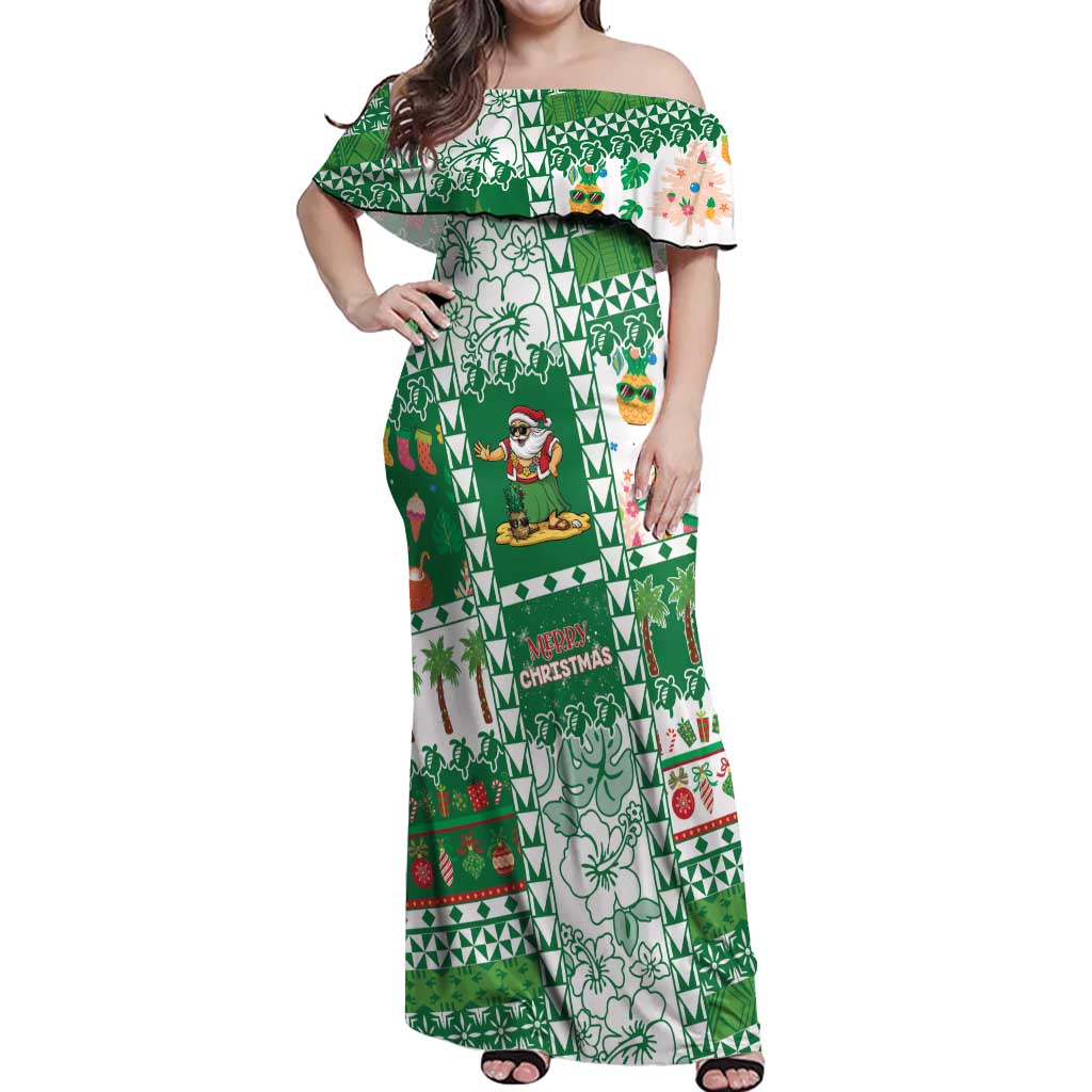 Norfolk Island Christmas Off Shoulder Maxi Dress Festive Beach Vibes - Polynesian Pride