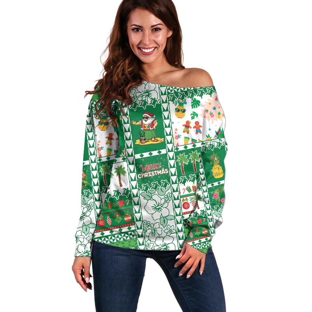 Norfolk Island Christmas Off Shoulder Sweater Festive Beach Vibes - Polynesian Pride