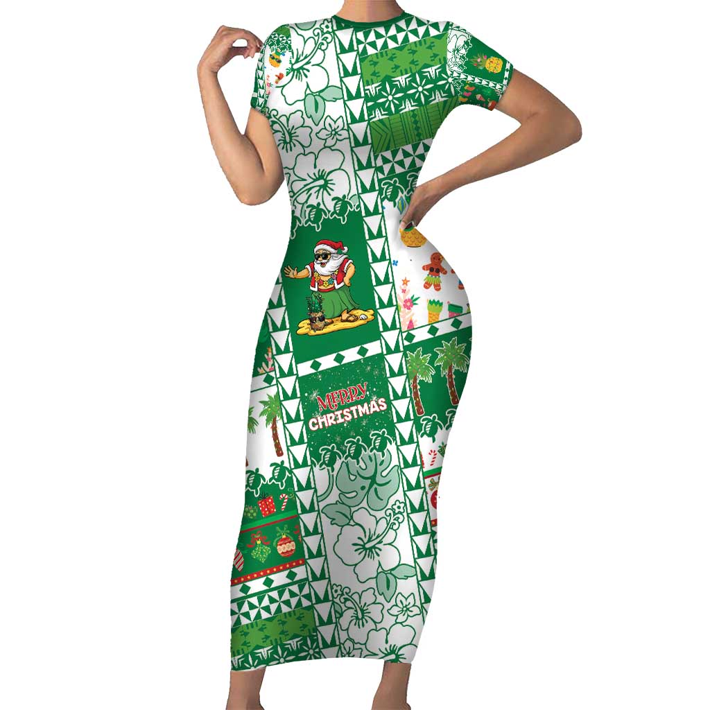 Norfolk Island Christmas Short Sleeve Bodycon Dress Festive Beach Vibes - Polynesian Pride