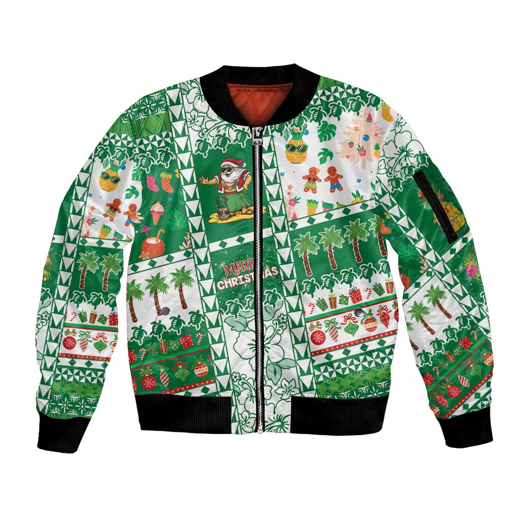 Norfolk Island Christmas Sleeve Zip Bomber Jacket Festive Beach Vibes - Polynesian Pride