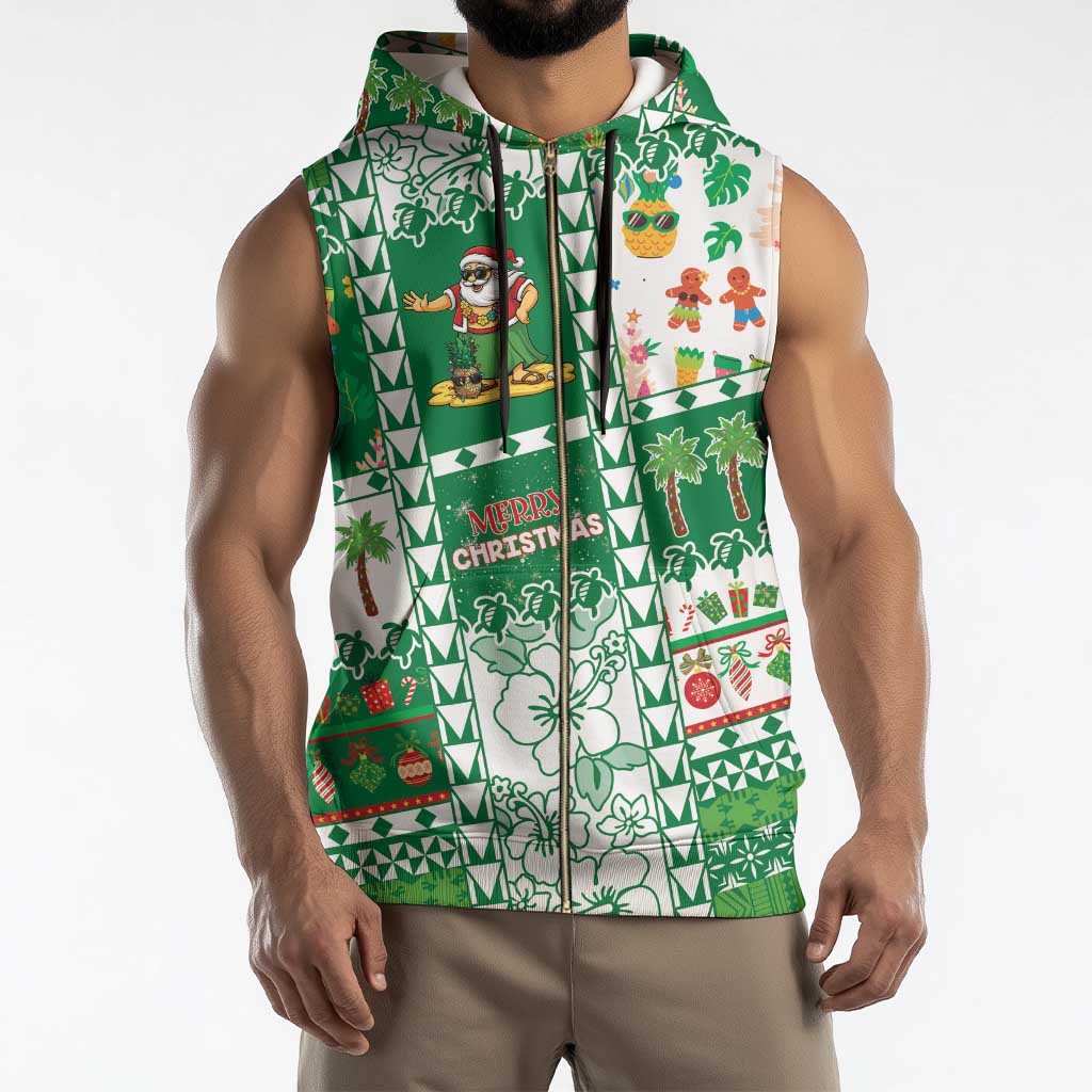 Norfolk Island Christmas Sleeveless Zip Hoodie Festive Beach Vibes - Polynesian Pride