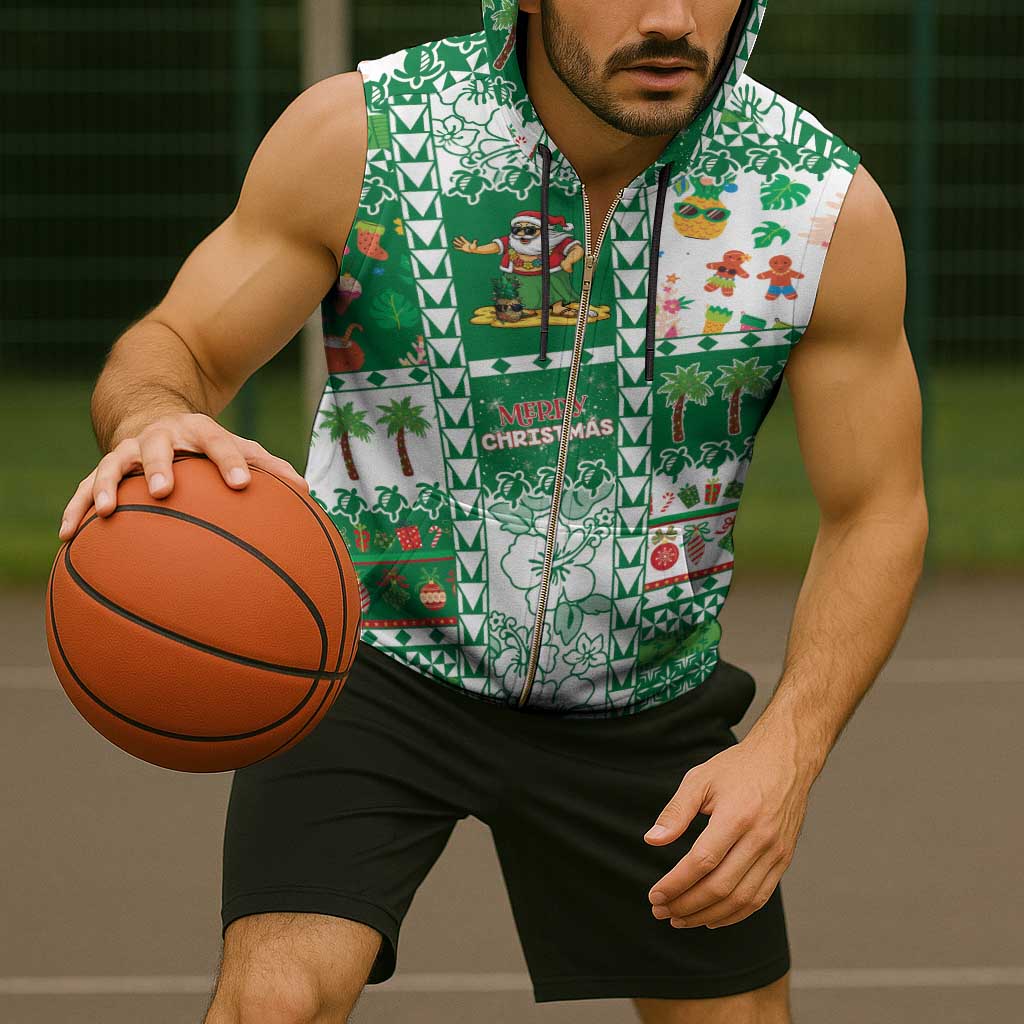 Norfolk Island Christmas Sleeveless Zip Hoodie Festive Beach Vibes - Polynesian Pride