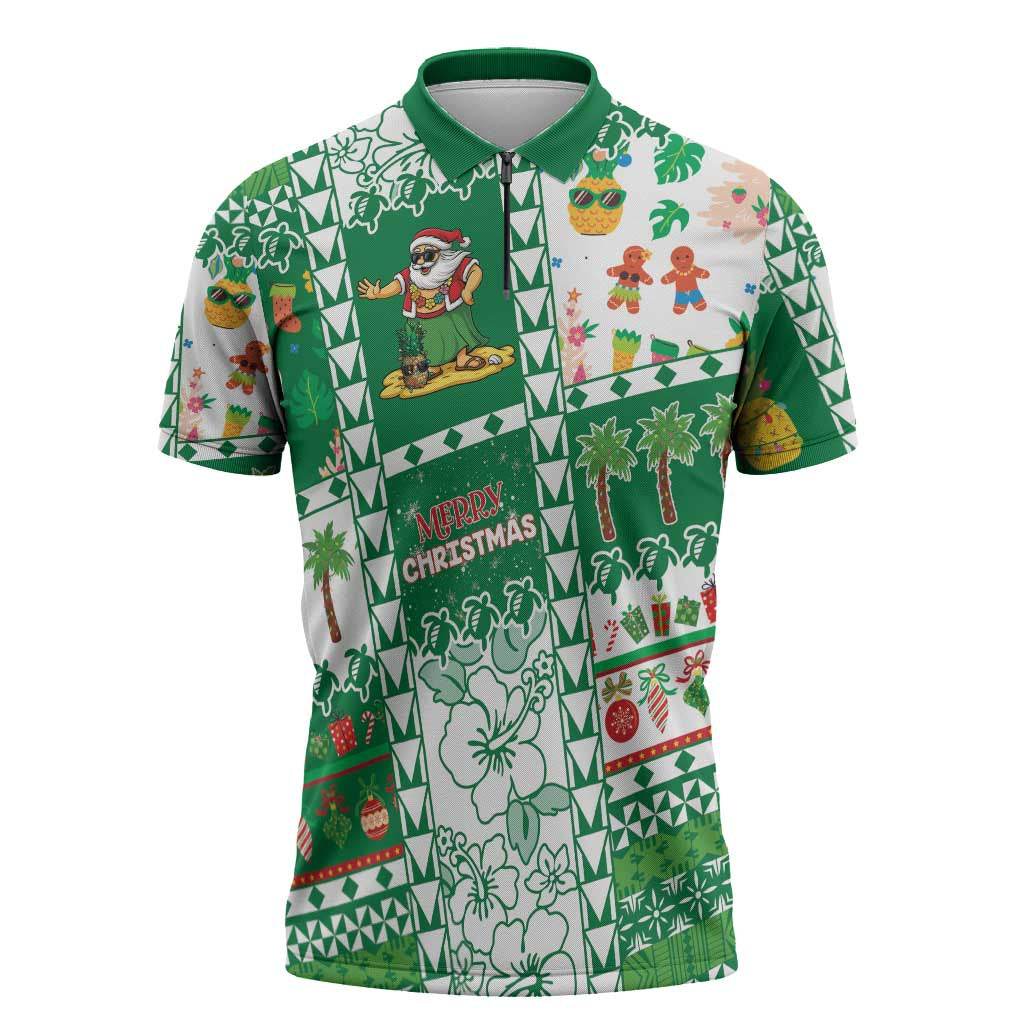 Norfolk Island Christmas Zipper Polo Shirt Festive Beach Vibes - Polynesian Pride
