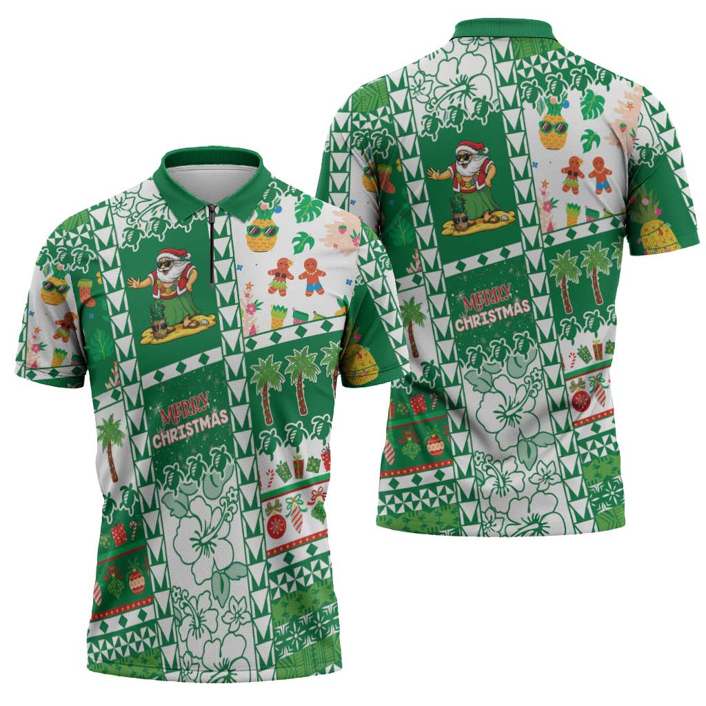 Norfolk Island Christmas Zipper Polo Shirt Festive Beach Vibes - Polynesian Pride