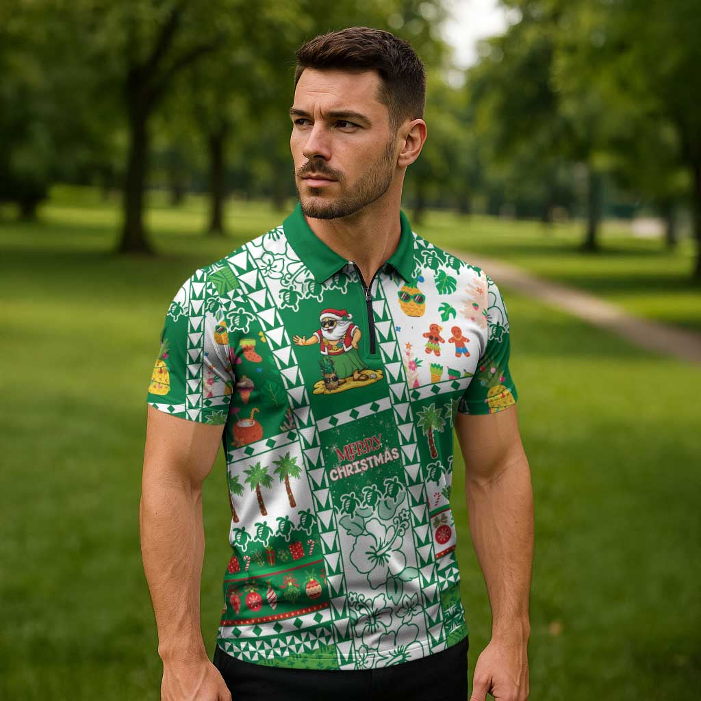 Norfolk Island Christmas Zipper Polo Shirt Festive Beach Vibes - Polynesian Pride