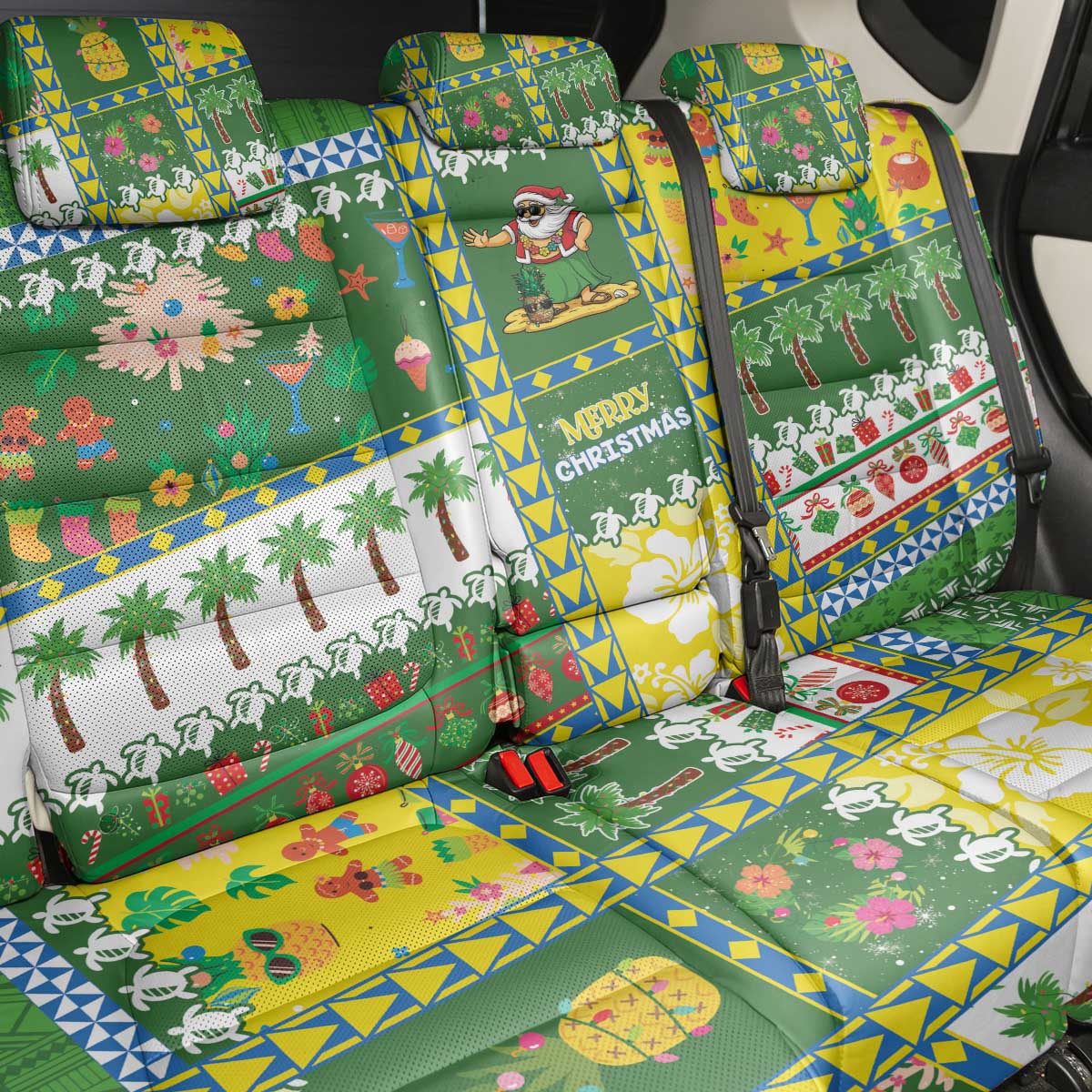 Pitcairn Islands Christmas Back Car Seat Cover Festive Beach Vibes - Polynesian Pride