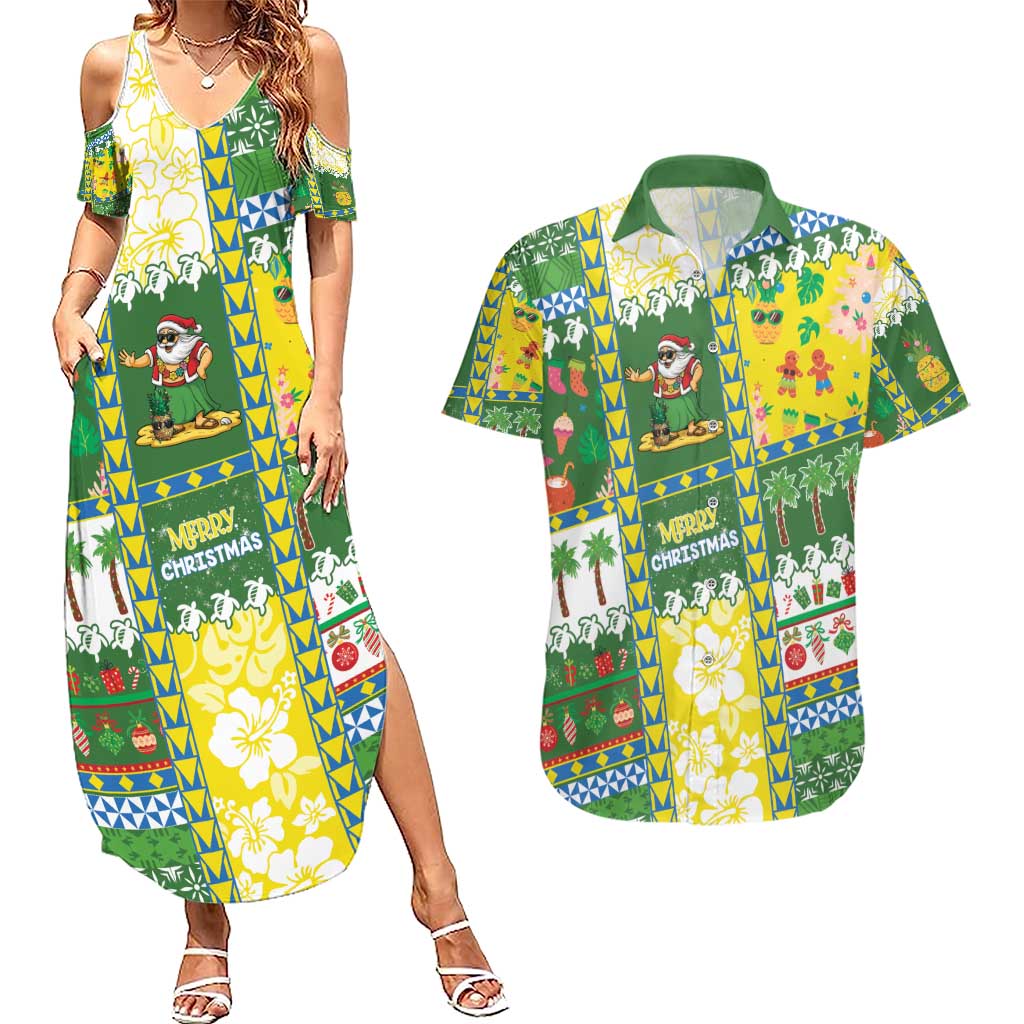 Pitcairn Islands Christmas Couples Matching Summer Maxi Dress and Hawaiian Shirt Festive Beach Vibes - Polynesian Pride