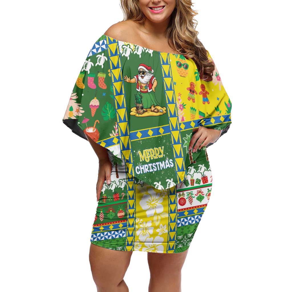 Pitcairn Islands Christmas Family Matching Off Shoulder Short Dress and Hawaiian Shirt Festive Beach Vibes - Polynesian Pride