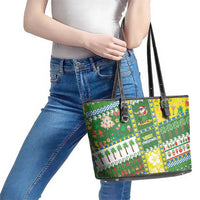 Pitcairn Islands Christmas Leather Tote Bag Festive Beach Vibes - Polynesian Pride