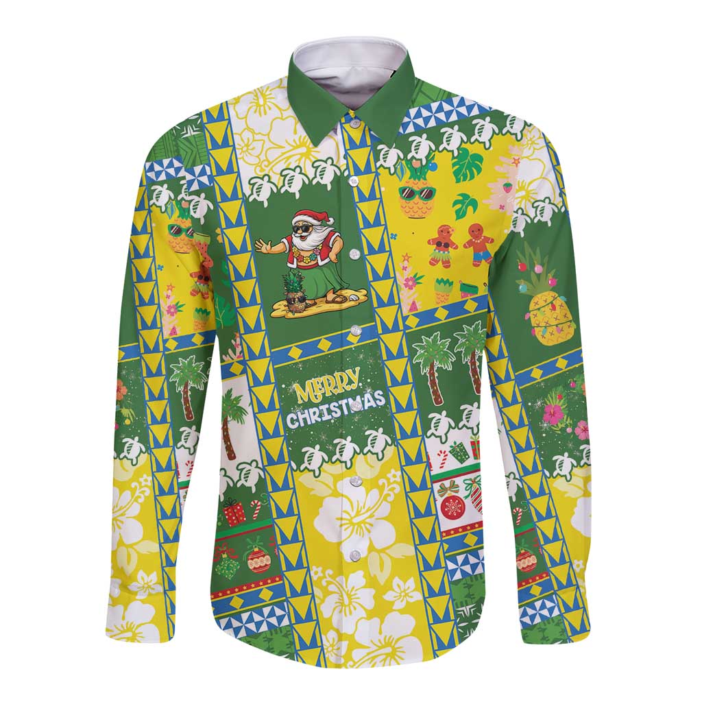 Pitcairn Islands Christmas Long Sleeve Button Shirt Festive Beach Vibes - Polynesian Pride
