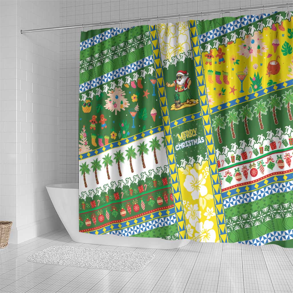 Pitcairn Islands Christmas Shower Curtain Festive Beach Vibes - Polynesian Pride