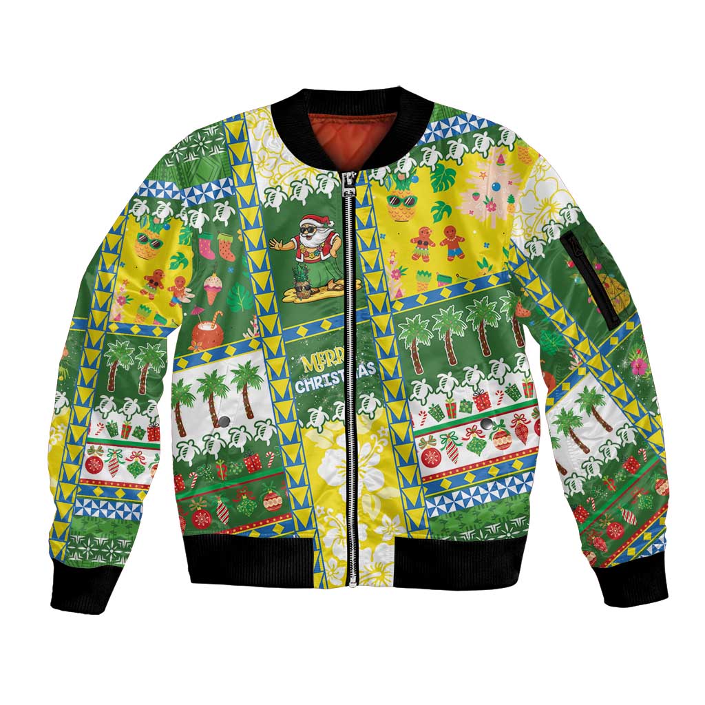 Pitcairn Islands Christmas Sleeve Zip Bomber Jacket Festive Beach Vibes - Polynesian Pride