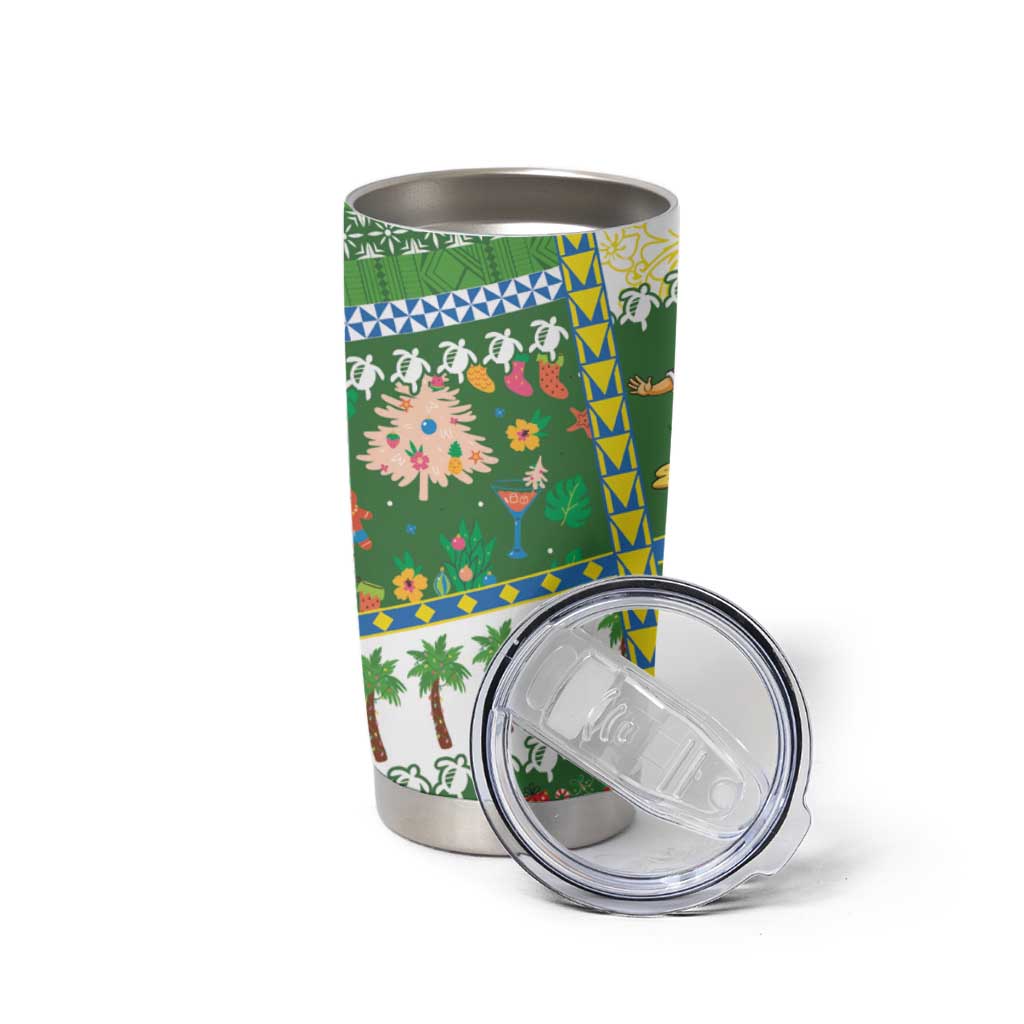 Pitcairn Islands Christmas Tumbler Cup Festive Beach Vibes - Polynesian Pride