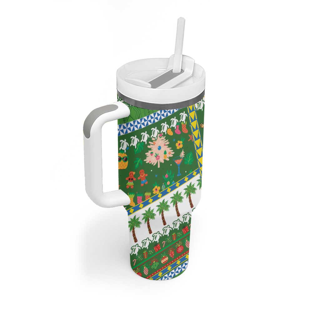 Pitcairn Islands Christmas Tumbler With Handle Festive Beach Vibes - Polynesian Pride