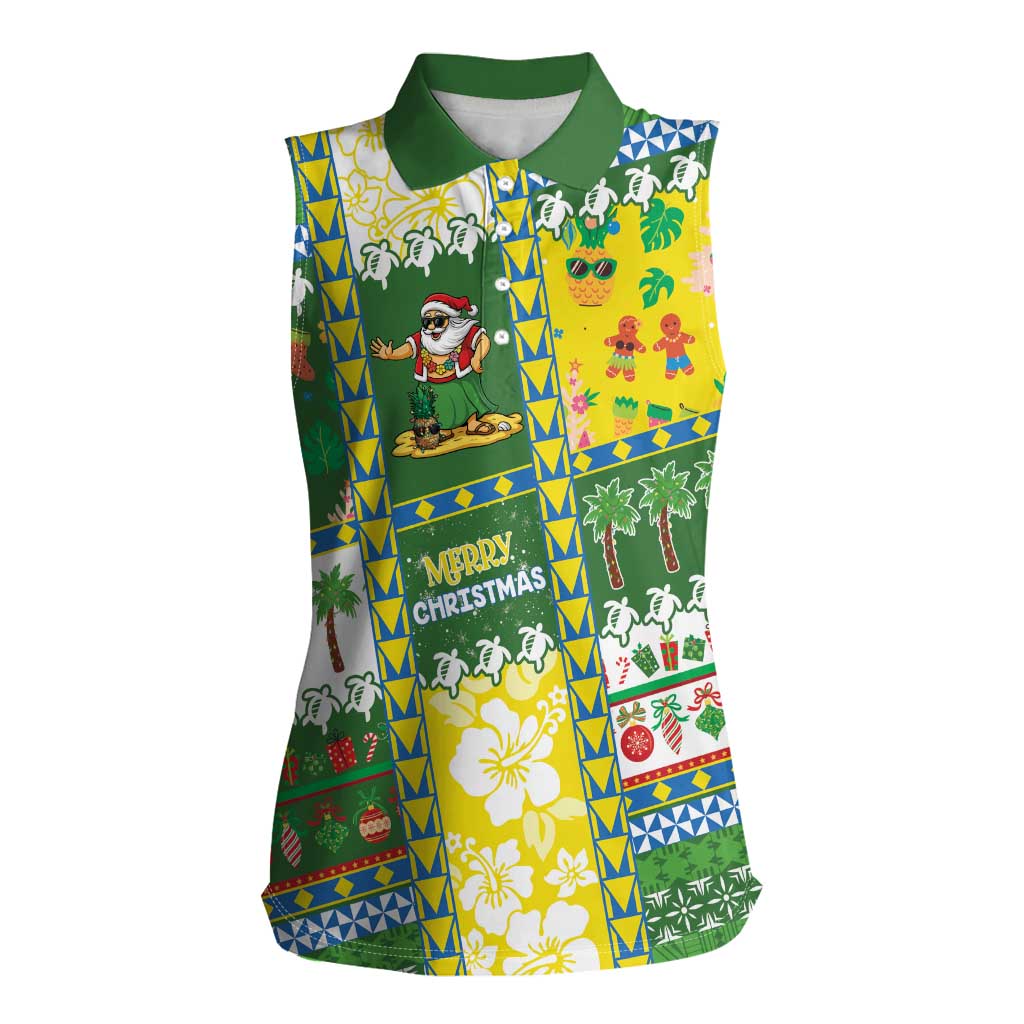 Pitcairn Islands Christmas Women Sleeveless Polo Shirt Festive Beach Vibes - Polynesian Pride